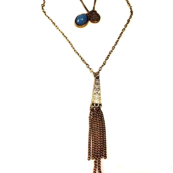 2/$30 Forever 21 Layered Antique Gold tone Tassel Fringed Pendants Necklace - Picture 1 of 9